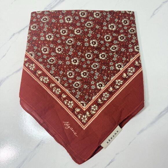 SOLD NWOT Sezane Floral Square Scarf Terry Cotton French Girl Parisian Chic - Picture 2 of 11
